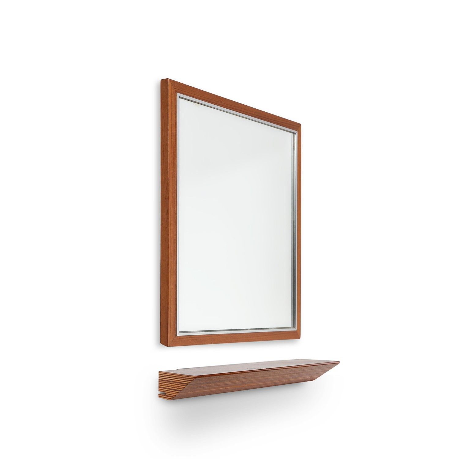 Mid-century teak mirror with shelve by De Coene, Belgium ca. 1960-img